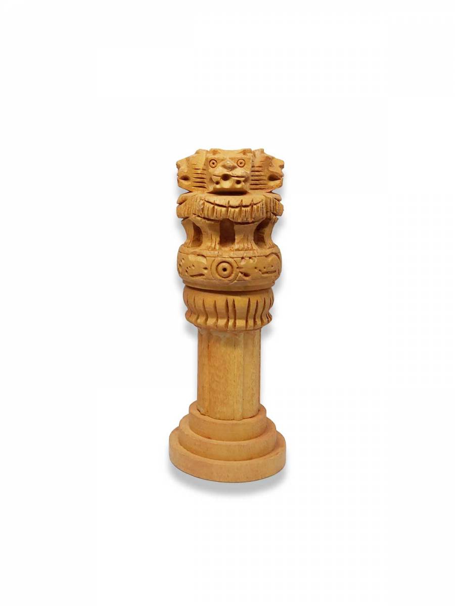 Handicraft Wooden Ashoka Pillar | Table Office Home Decor | 4 inch
