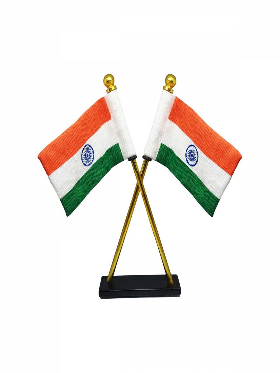 National Flag | Khadi Cotton Tiranga | 7.5cm x 5cm | Cross Table Flag