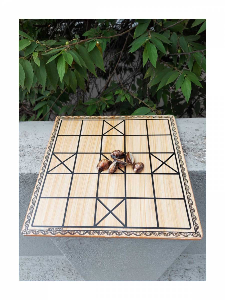 Game - Wooden Chowka Bara & Small Pawns - 11 inch Game - Wooden Chowka Bara & Small Pawns - 11 inch
