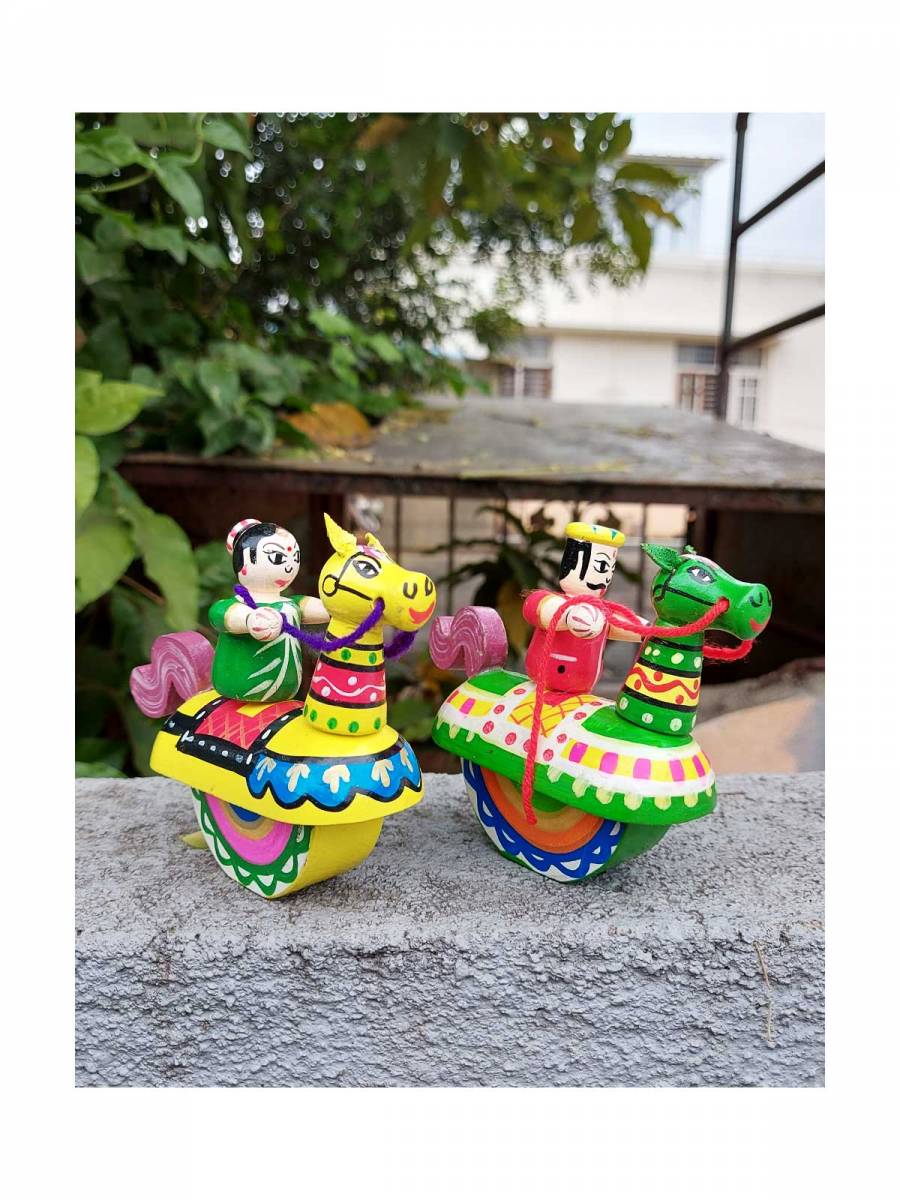 Toy - Miniature Wooden Rocking Horse Procession Couple Doll
 Toy - Miniature Wooden Rocking Horse Procession Couple Doll