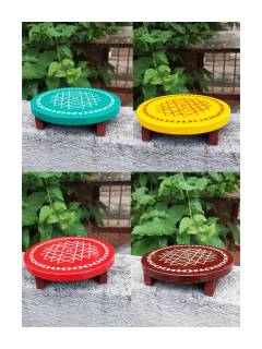 Festive - Wooden Rangoli Puja Peetam - Round - Assorted - Single - 6 inch Festive - Wooden Rangoli Puja Peetam - Round - Assorted - Single - 6 inch