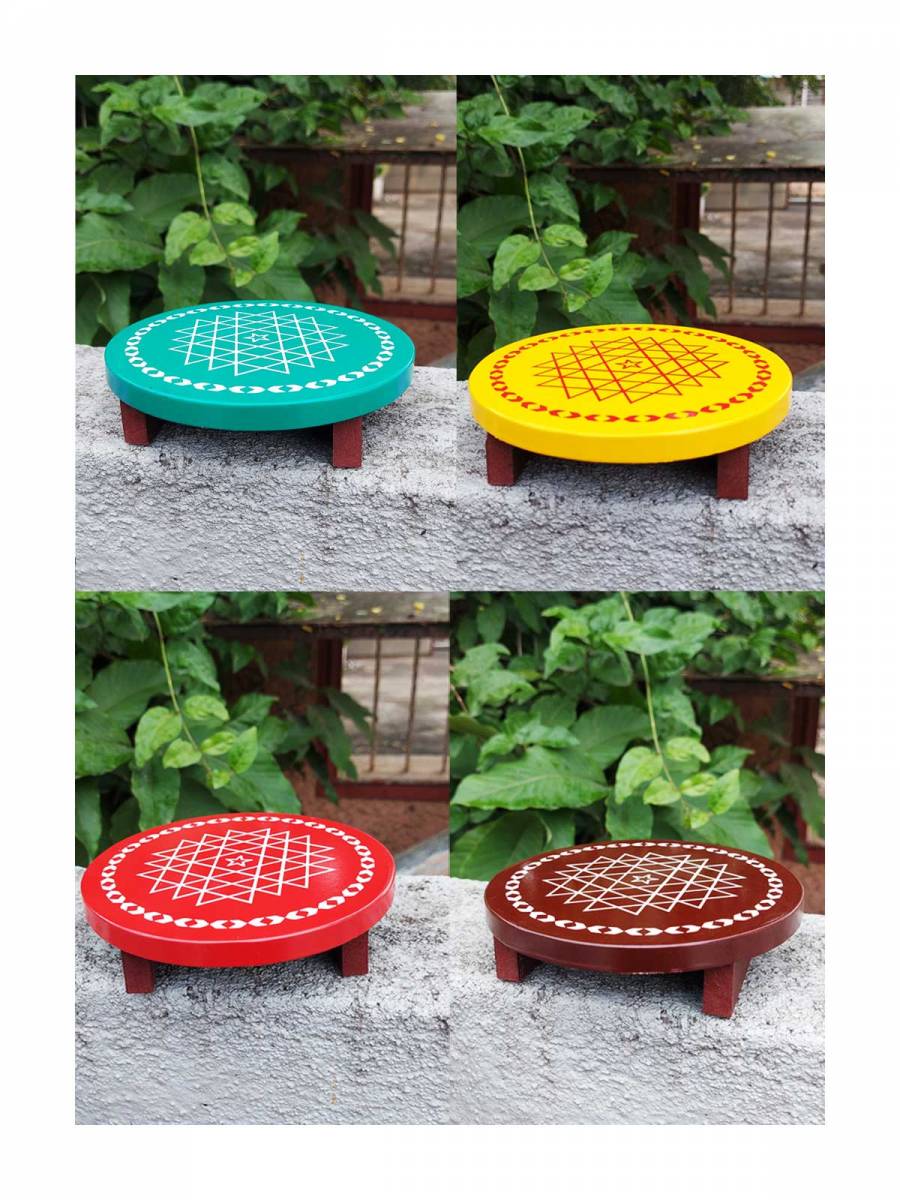 Festive - Wooden Rangoli Puja Peetam - Round - Assorted - Single - 6 inch Festive - Wooden Rangoli Puja Peetam - Round - Assorted - Single - 6 inch