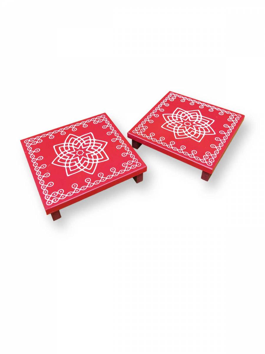 Festive - Wooden Rangoli Puja Peetam - Set 0f 2 - 6 inch Festive - Wooden Rangoli Puja Peetam - Set 0f 2 - 6 inch