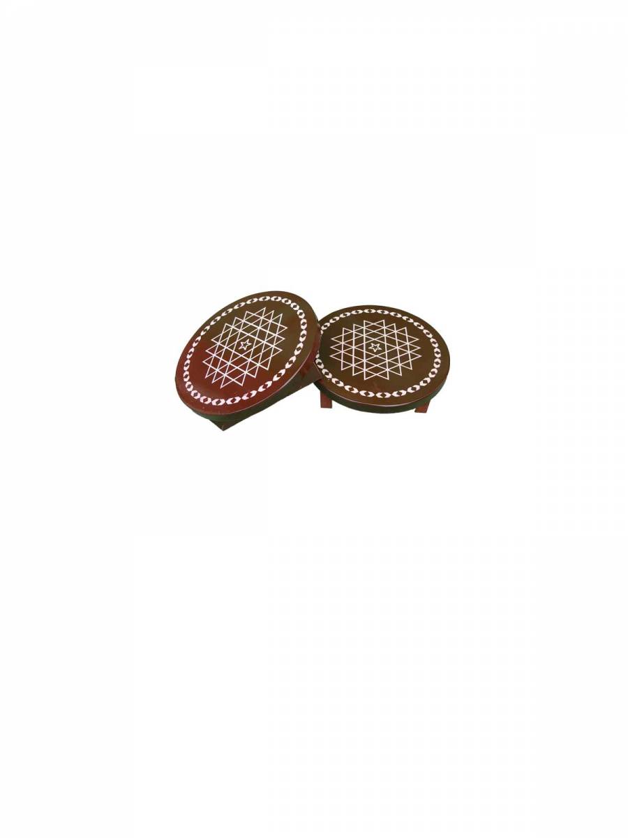 Festive - Wooden Rangoli Puja Peetam - Round - Assorted - Set of 2 - 4 inch Festive - Wooden Rangoli Puja Peetam - Round - Assorted - Set of 2 - 4 inch