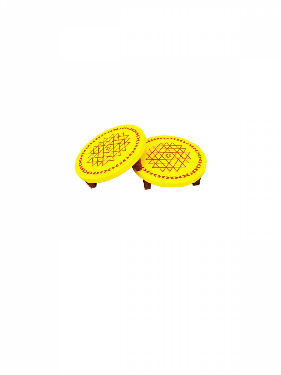 Festive - Wooden Rangoli Puja Peetam - Round - Assorted - Set of 2 - 4 inch Festive - Wooden Rangoli Puja Peetam - Round - Assorted - Set of 2 - 4 inch