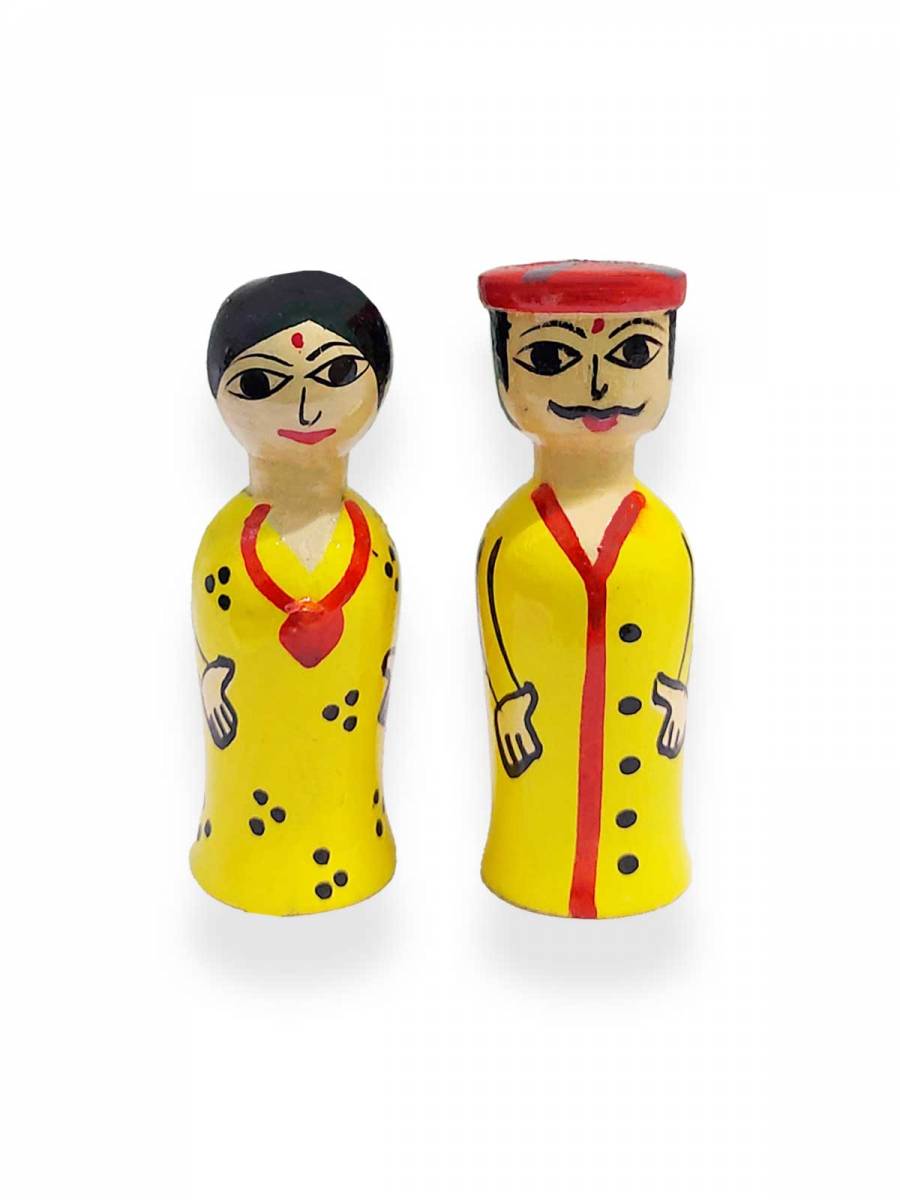 Peg Dolls - Mini Pair - Yellow-Red Peg Dolls - Mini Pair - Yellow-Red
