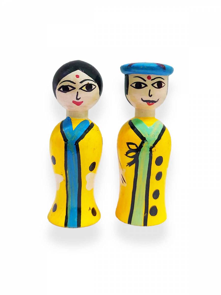 Peg Dolls - Mini Pair - Yellow-Blue Peg Dolls - Mini Pair - Yellow-Blue