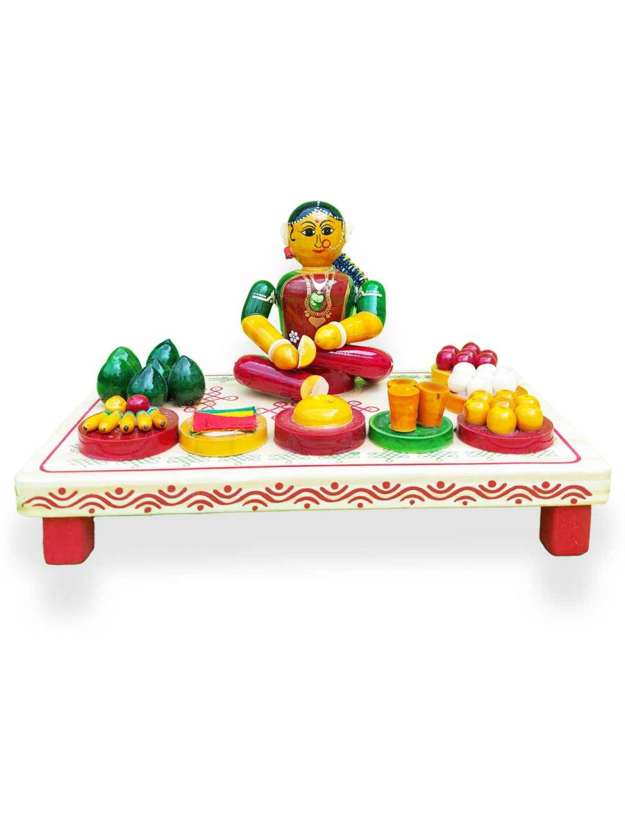 Wooden Village Lady Selling fruits - Etikoppaka Dolls Wooden Village Lady Selling fruits - Etikoppaka Dolls