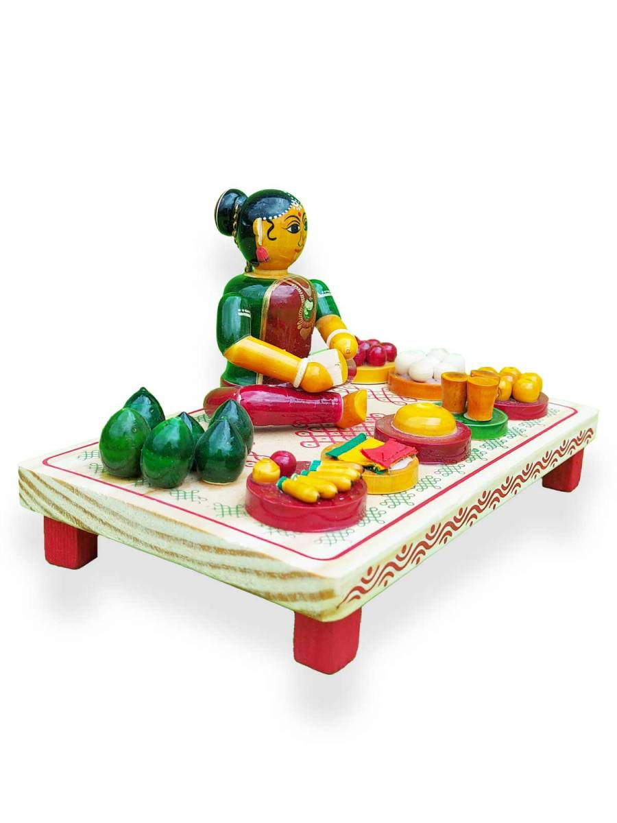 Wooden Village Lady Selling fruits - Etikoppaka Dolls Wooden Village Lady Selling fruits - Etikoppaka Dolls