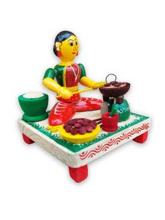 Wooden Village Lady Cooking Food - Etikoppaka Dolls Wooden Village Lady Cooking Food - Etikoppaka Dolls