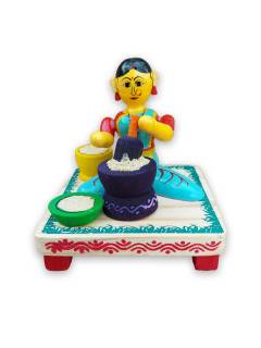 Wooden Village Lady Grinding Grains - Etikoppaka Dolls Wooden Village Lady Grinding Grains - Etikoppaka Dolls