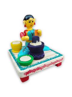 Wooden Village Lady Grinding Grains - Etikoppaka Dolls Wooden Village Lady Grinding Grains - Etikoppaka Dolls