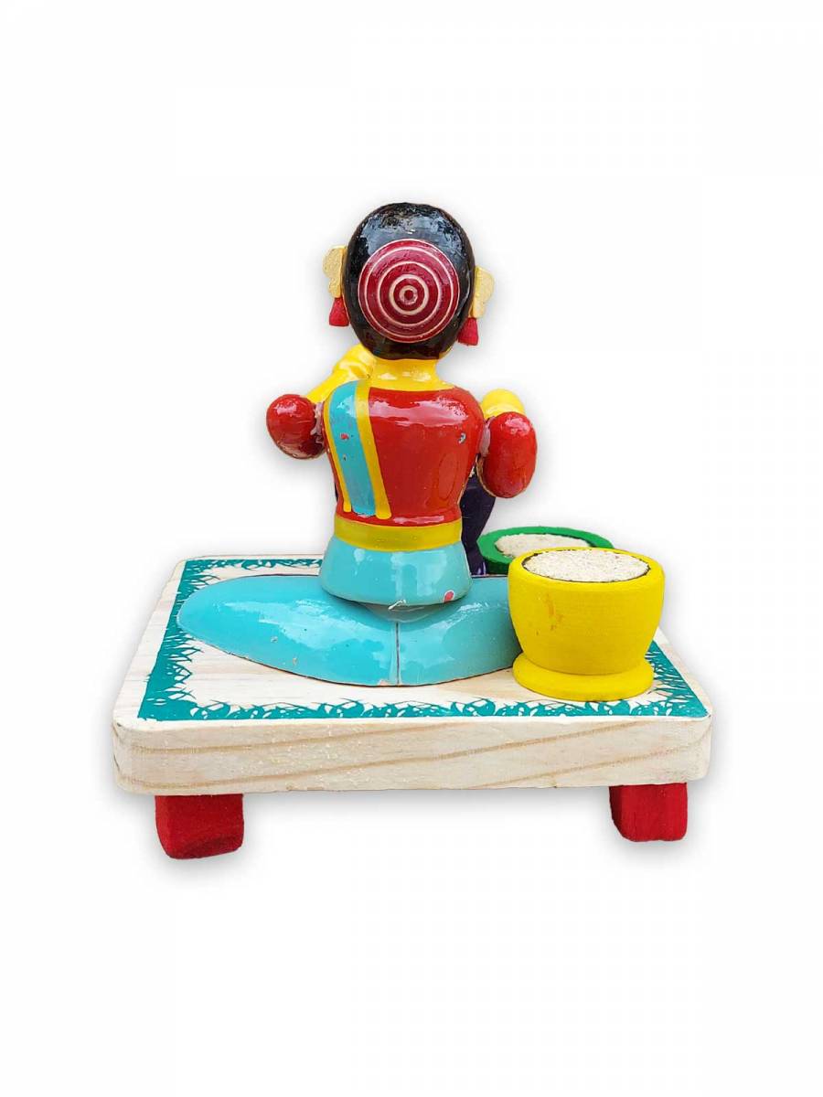 Wooden Village Lady Grinding Grains - Etikoppaka Dolls Wooden Village Lady Grinding Grains - Etikoppaka Dolls