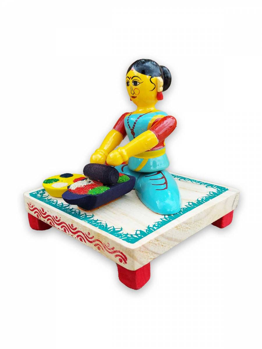 Wooden Village Lady Grinding Spices  - Etikoppaka Dolls Wooden Village Lady Grinding Spices  - Etikoppaka Dolls