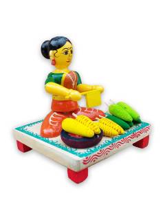 Wooden Village Lady Selling Corn - Etikoppaka Dolls Wooden Village Lady Selling Corn - Etikoppaka Dolls