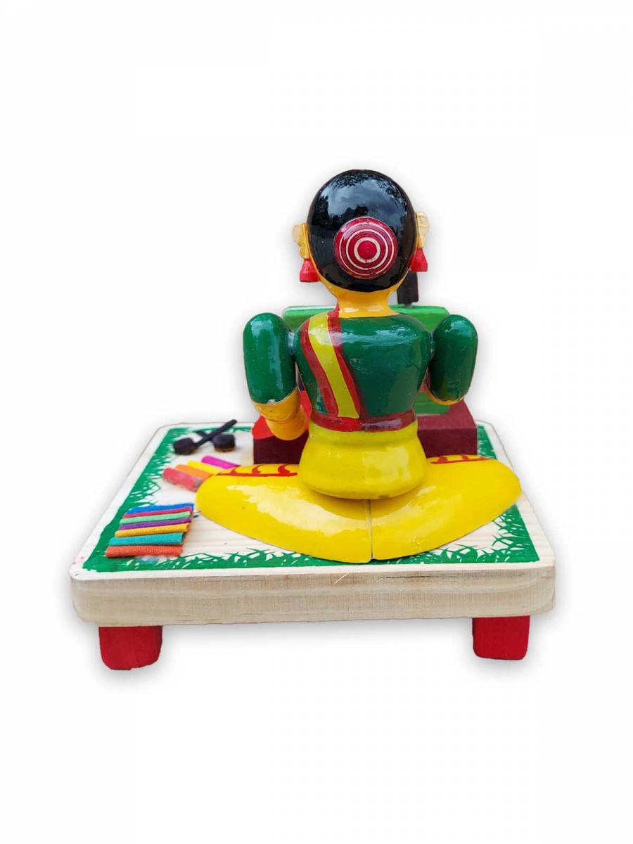 Wooden Village Lady Sewing Cloths - Etikoppaka Dolls
 Wooden Village Lady Sewing Cloths - Etikoppaka Dolls