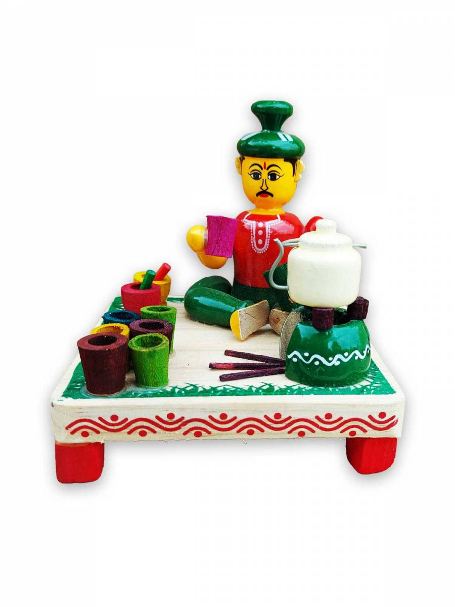 Wooden Village Man Selling Tea - Etikoppaka Dolls Wooden Village Man Selling Tea - Etikoppaka Dolls