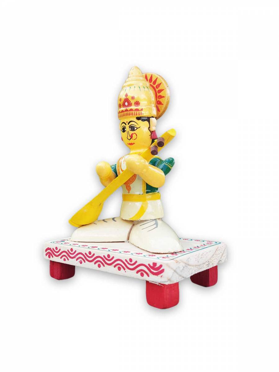 Wooden Saraswati Devi - Etikoppaka Dolls
