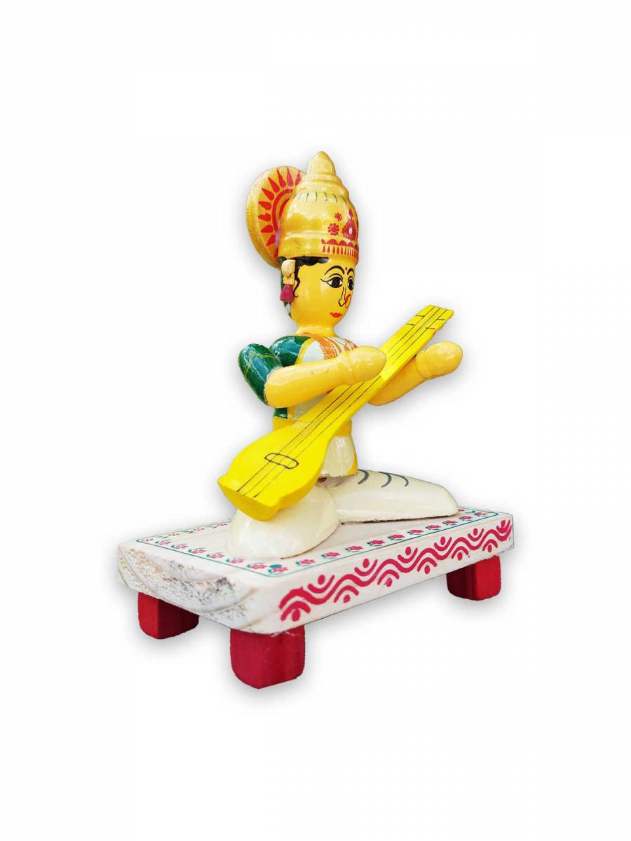 Wooden Saraswati Devi - Etikoppaka Dolls
