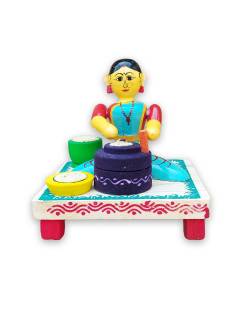 Wooden Village Lady with Stone Grinder - Etikoppaka Dolls
