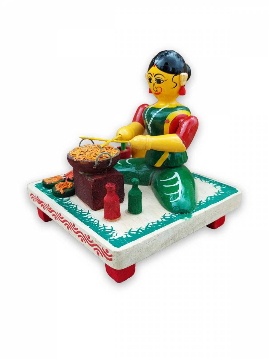 Wooden Village Lady Selling Street Food - Etikoppaka Dolls
