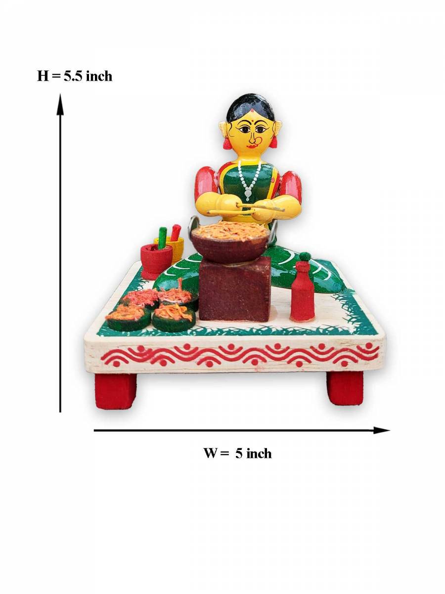 Wooden Village Lady Selling Street Food - Etikoppaka Dolls
