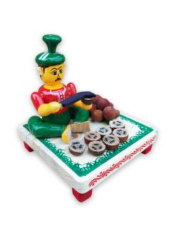 Wooden Village Man Selling Coconut - Etikoppaka Dolls
