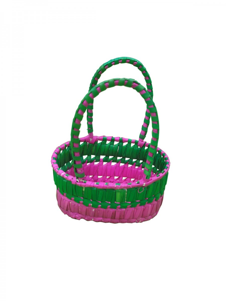Chettinad Kottan - Small Basket, Green-Pink - Geographical Indexed (pack of 2) Chettinad Kottan - Small Basket, Green-Pink - Geographical Indexed (pack of 2)