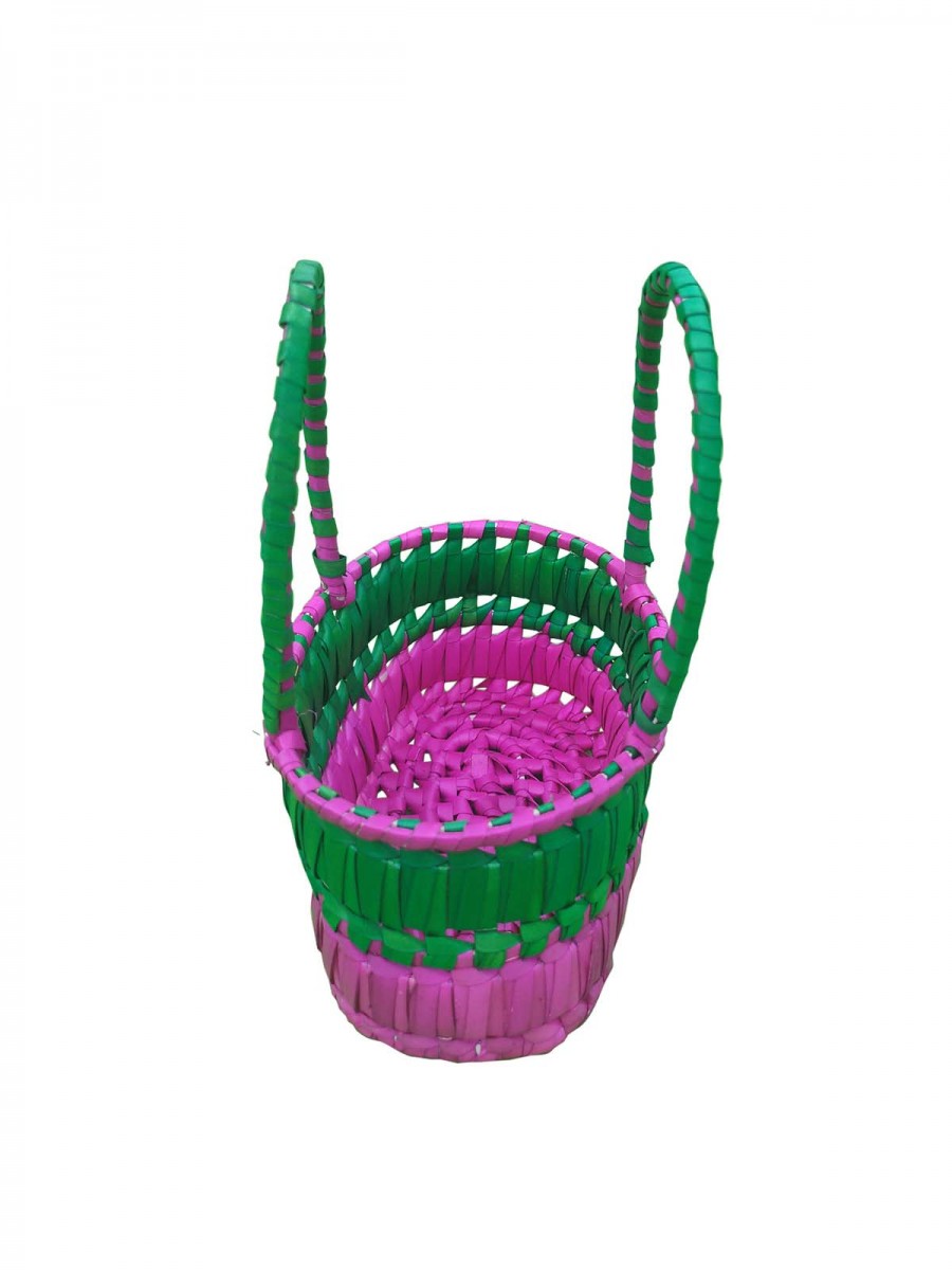 Chettinad Kottan - Small Basket, Green-Pink - Geographical Indexed (pack of 2) Chettinad Kottan - Small Basket, Green-Pink - Geographical Indexed (pack of 2)