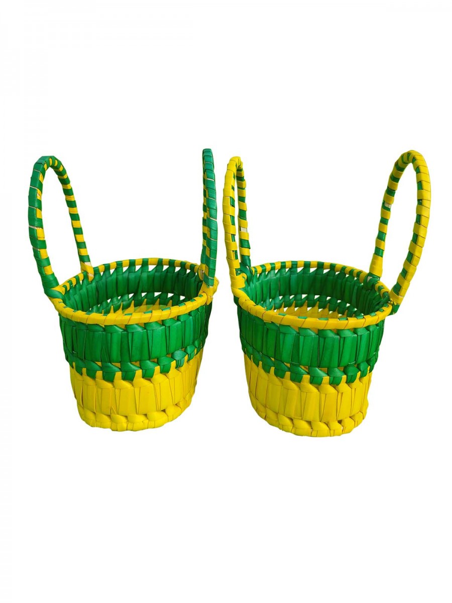 Chettinad Kottan - Small Basket, Green-Yellow - Geographical Indexed (pack of 2) Chettinad Kottan - Small Basket, Green-Yellow - Geographical Indexed (pack of 2)
