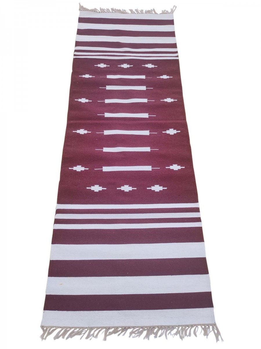 Warangal Durry - 2x6 Feet - Maroon-White - Geographical Indexed Warangal Durry - 2x6 Feet - Maroon-White - Geographical Indexed