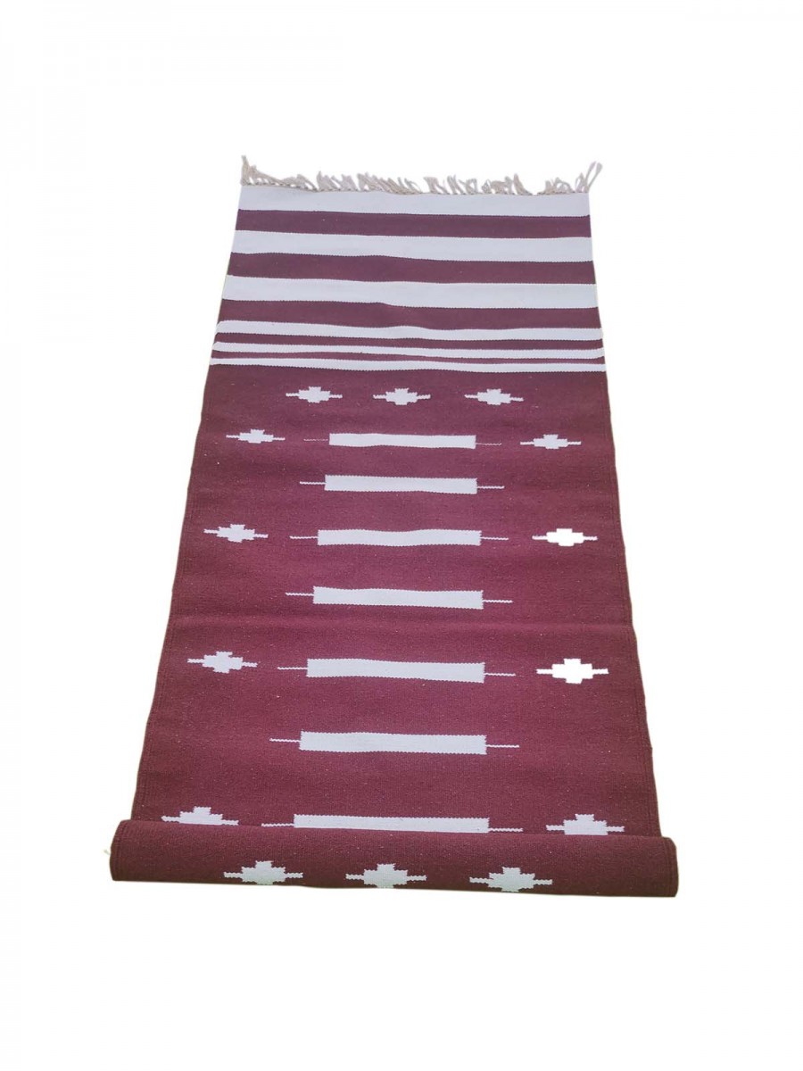 Warangal Durry - 2x6 Feet - Maroon-White - Geographical Indexed Warangal Durry - 2x6 Feet - Maroon-White - Geographical Indexed